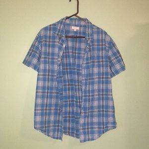 Short Sleeve Plaid Button-Up